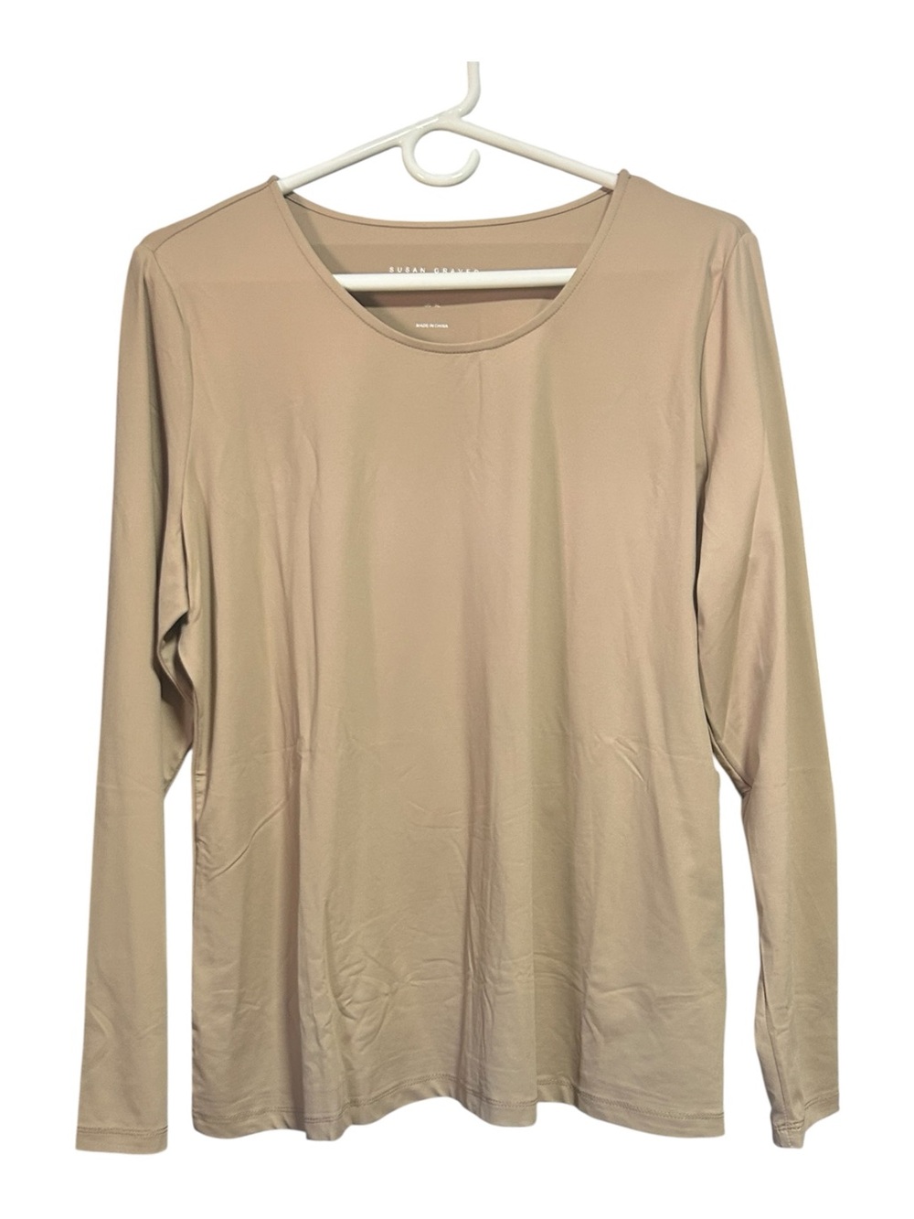 NWOT Susan Graver Smoothing Essentials Jersey Ballet Neck Top - Taupe